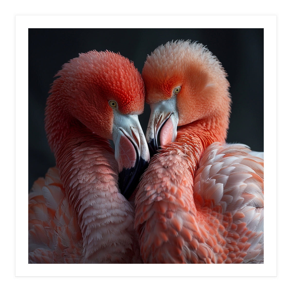 Two Flamingos Together Showing Affection (Print Only)