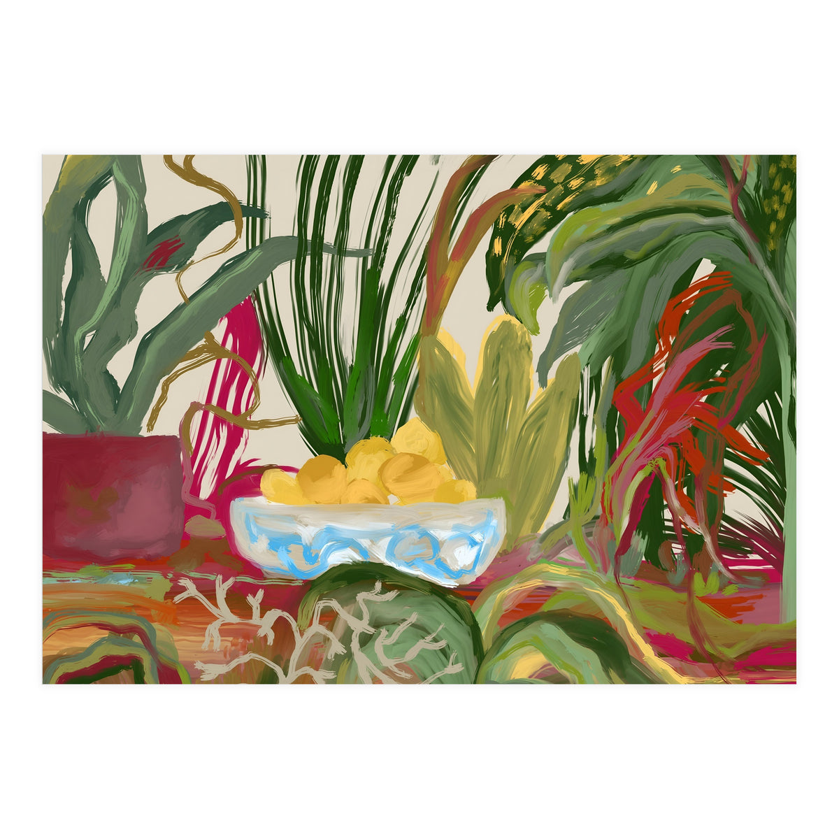 Tropical Table of Lemons still life expressionism oil (Print Only)