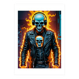 Fiery Skeleton Biker In Headphones (Print Only) thumbnail
