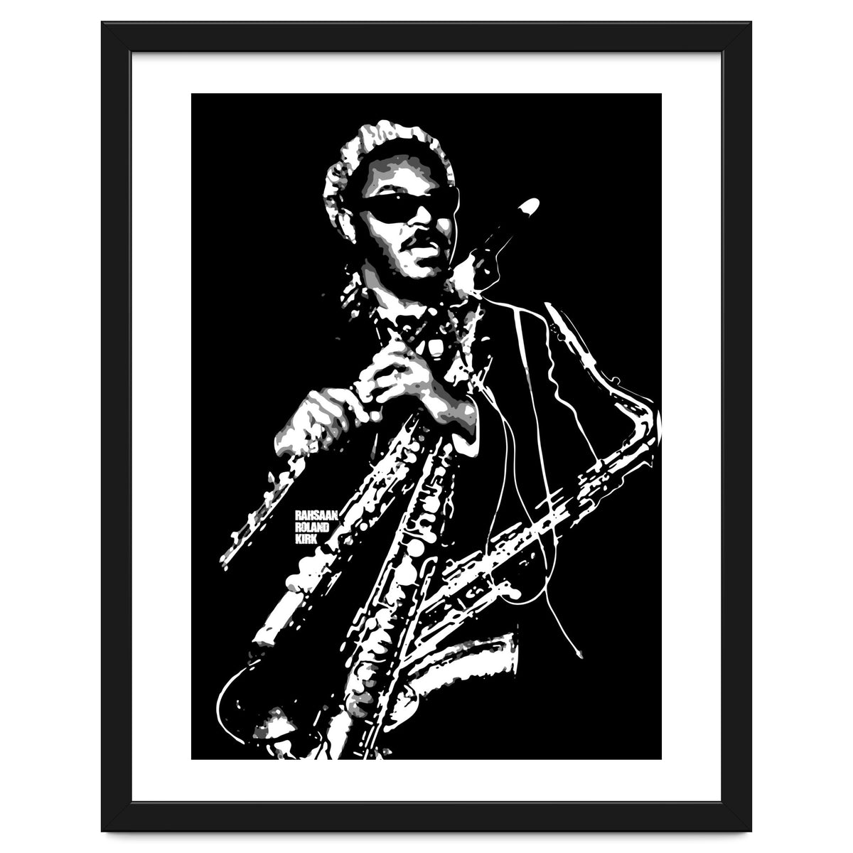 Rahsaan Roland Kirk American Jazz Multi-Instrumentalist in Grayscale