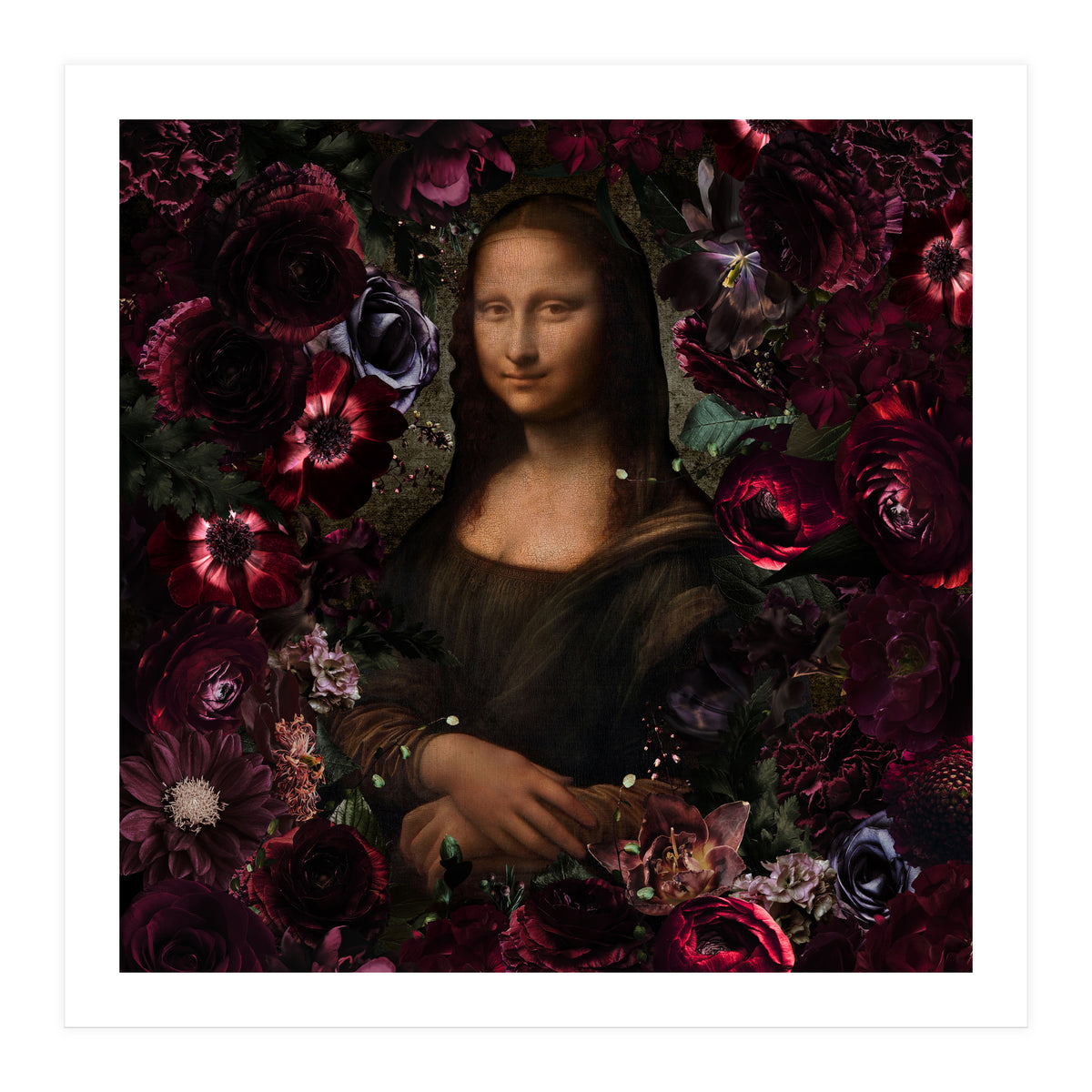 Mona Lisa And Dark Flowers (Print Only)