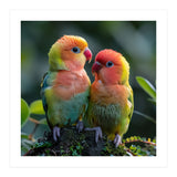 Lovebirds Pair Perched On Mossy Branch Outdoors (Print Only) thumbnail