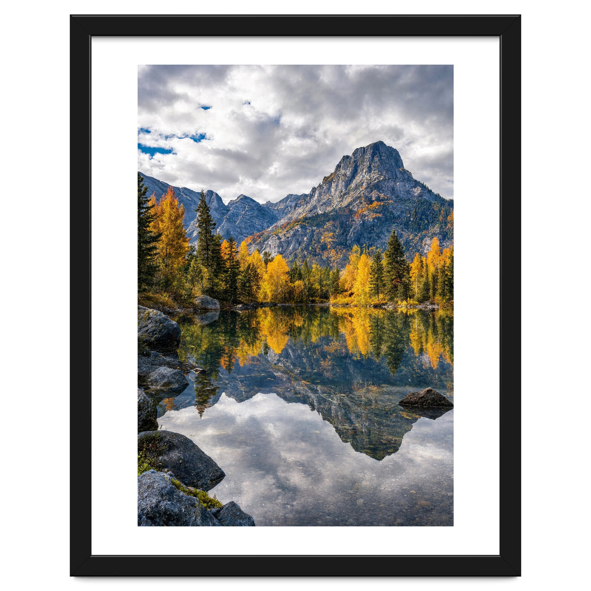 Golden Autumn Reflection: Majestic Mountain Wilderness Landscape
