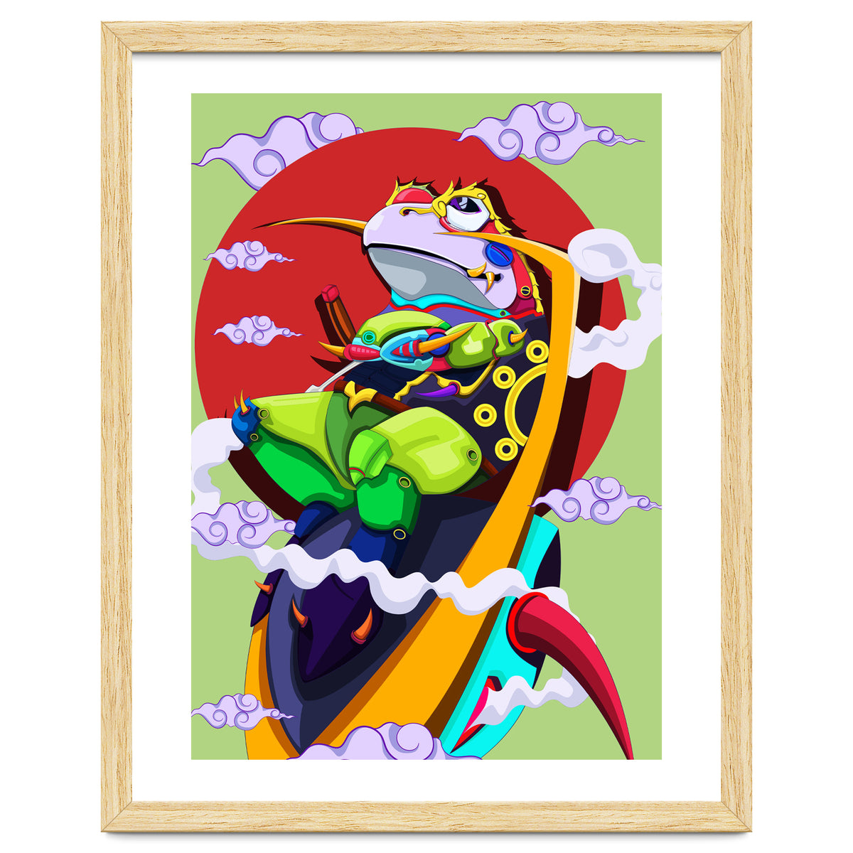 Knight Frog Cartoon Vintage Illustration