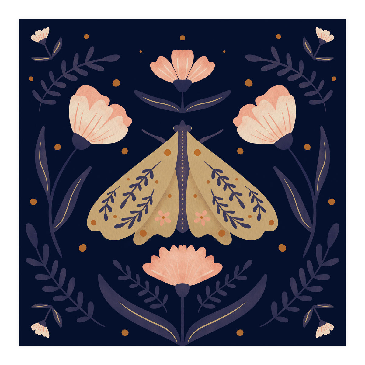 Moth And Flowers  (Print Only)