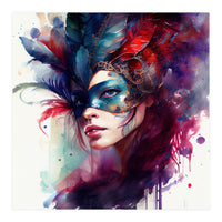 Turquoise Feathered Carnival Mask Portrait (Print Only)