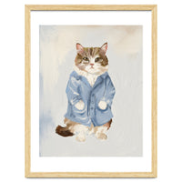 Sir James fluffy Tom cat in his blue pajamas oils