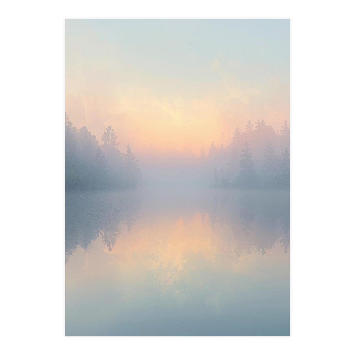 Misty Sunrise Over Pine Forest Lake (Print Only)