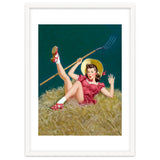 Pinup Sexy Girl Posing On A Hay With A Pitchfork thumbnail