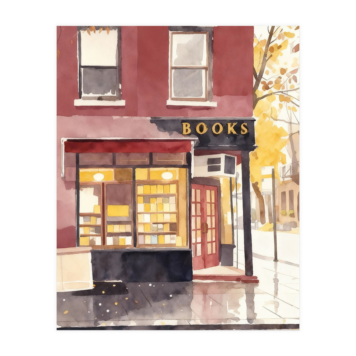 Cozy Bookshop, Autumn Book Shop Street Art, LibraryBook Store (Print Only)
