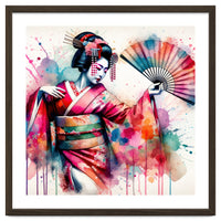 Vibrant Geisha With Rainbow Hand Fan