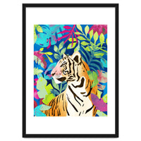 Tropical Tiger, Animal Jungle Watercolor Painting, Nature Travel Wild Botanical