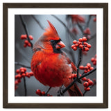 Northern Cardinal Bird Perched Among Red Berries thumbnail