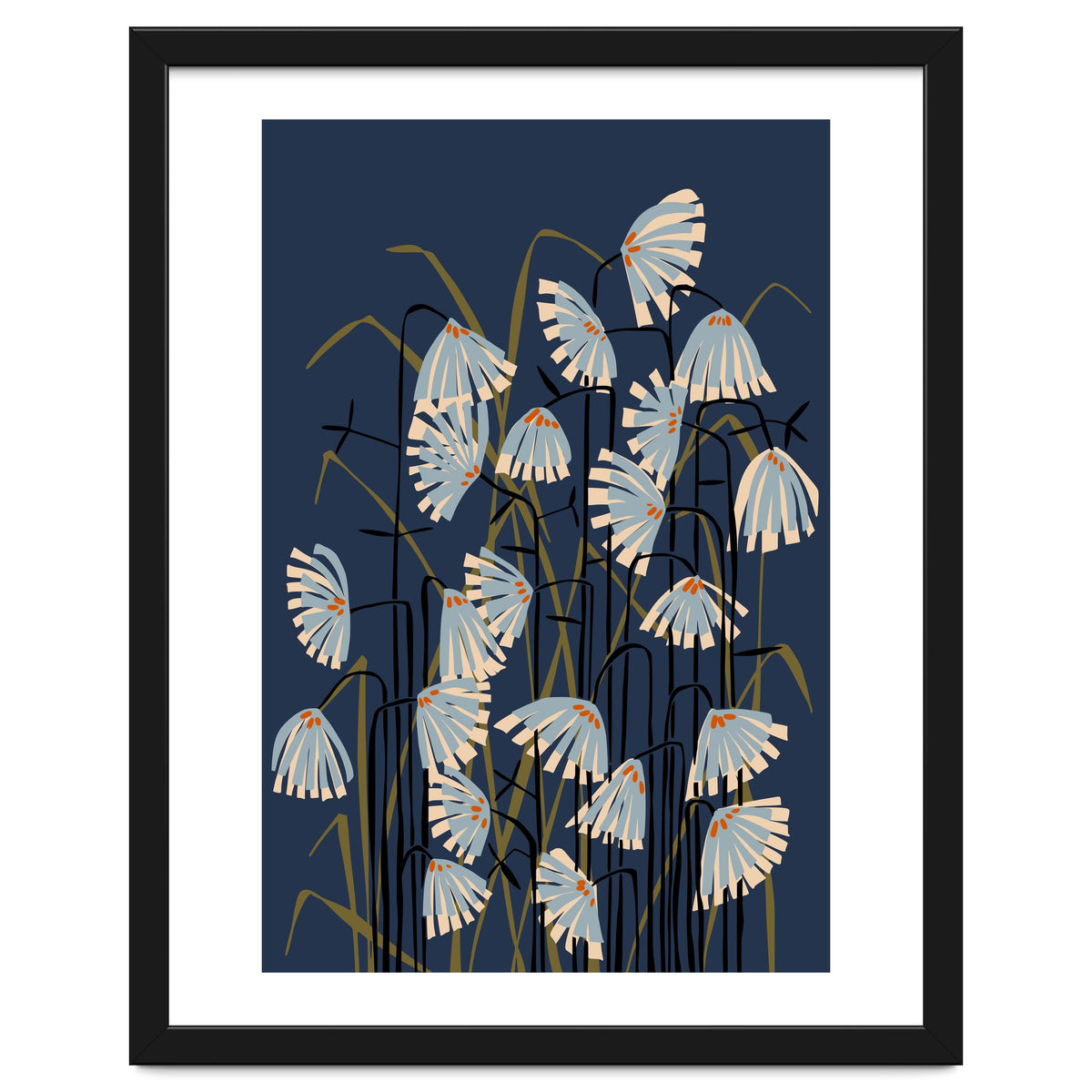 Linocut flower meadow blue