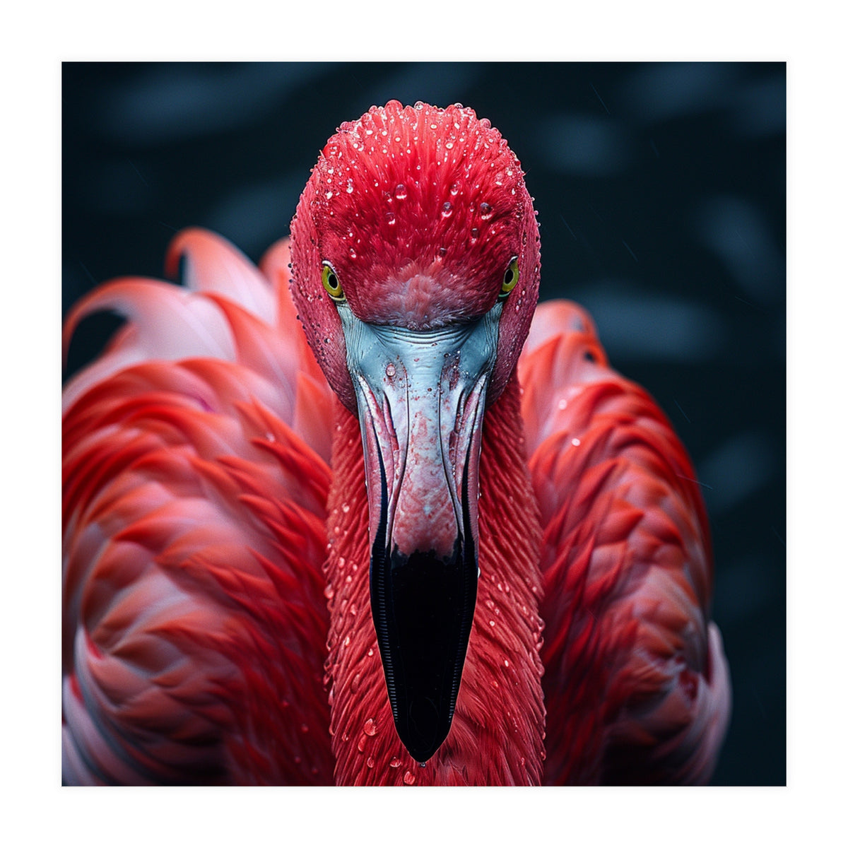 Close Up Flamingo Face With Water Droplets (Print Only)