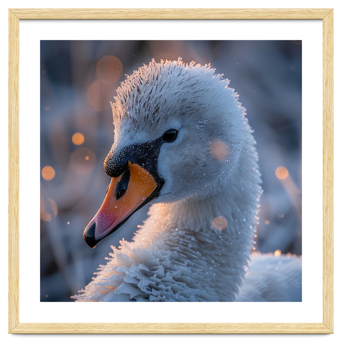Close Up Frosty Swan Head During Golden Hour