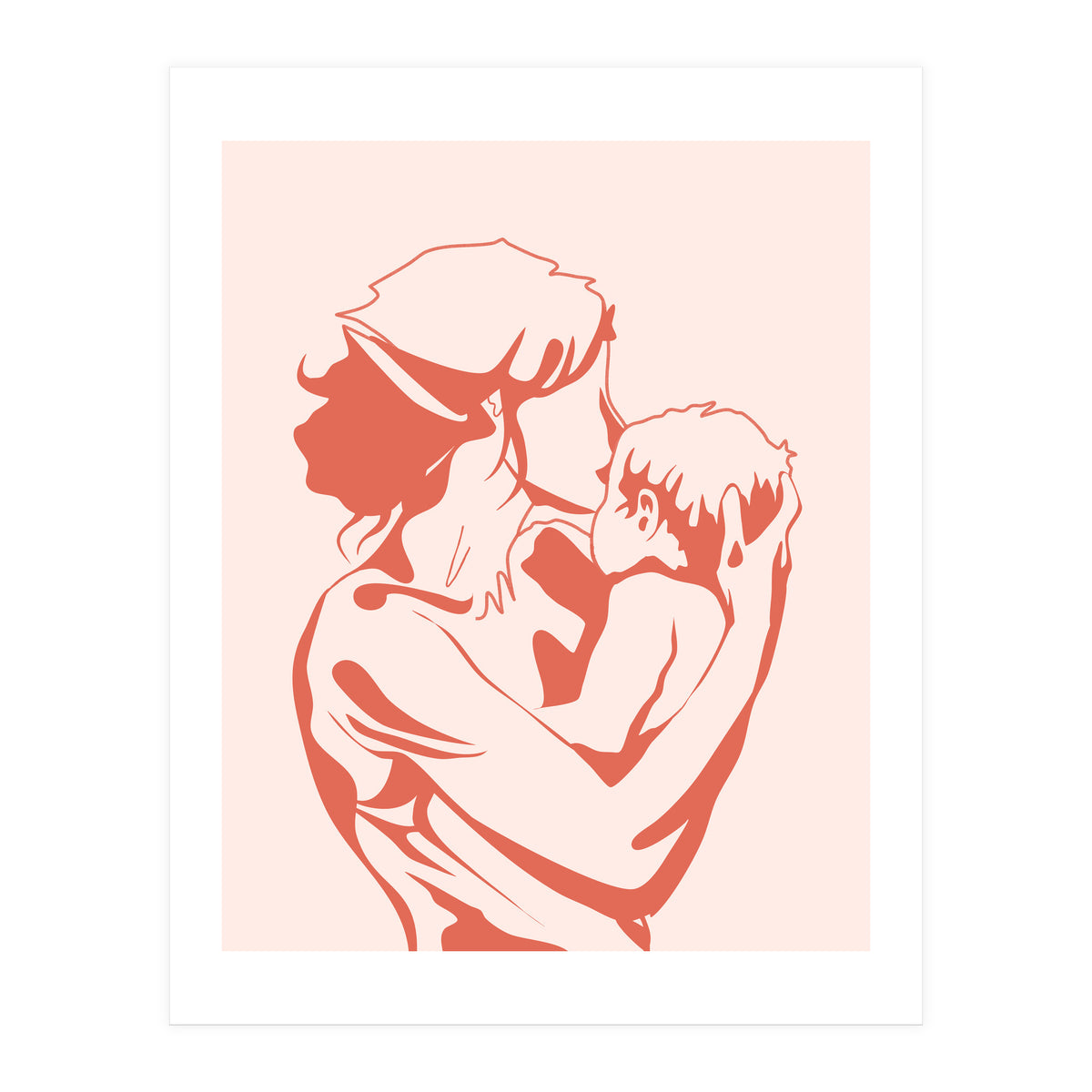 Motherhood, Human Emotion Line Art, Mother Parents Child Baby, Love Care Expression Bohemian Concept (Print Only)