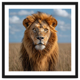 Majestic Lion In African Savanna Under Blue Sky thumbnail