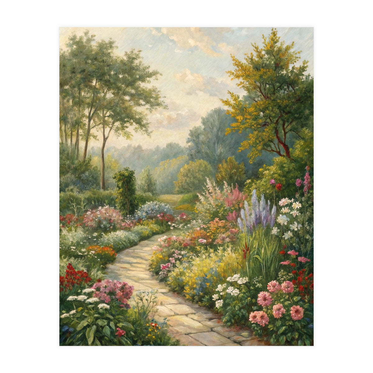 Enchanted English Cottage Garden Oil Painting (Print Only)