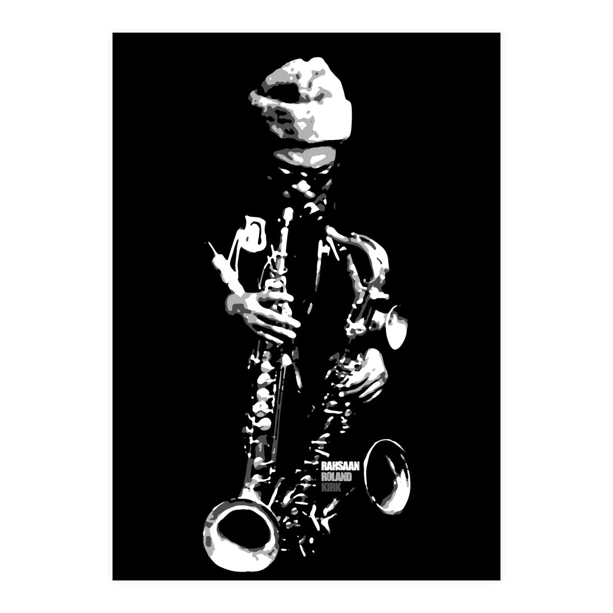 Rahsaan Roland Kirk Jazz Music Legend in Grayscale (Print Only)