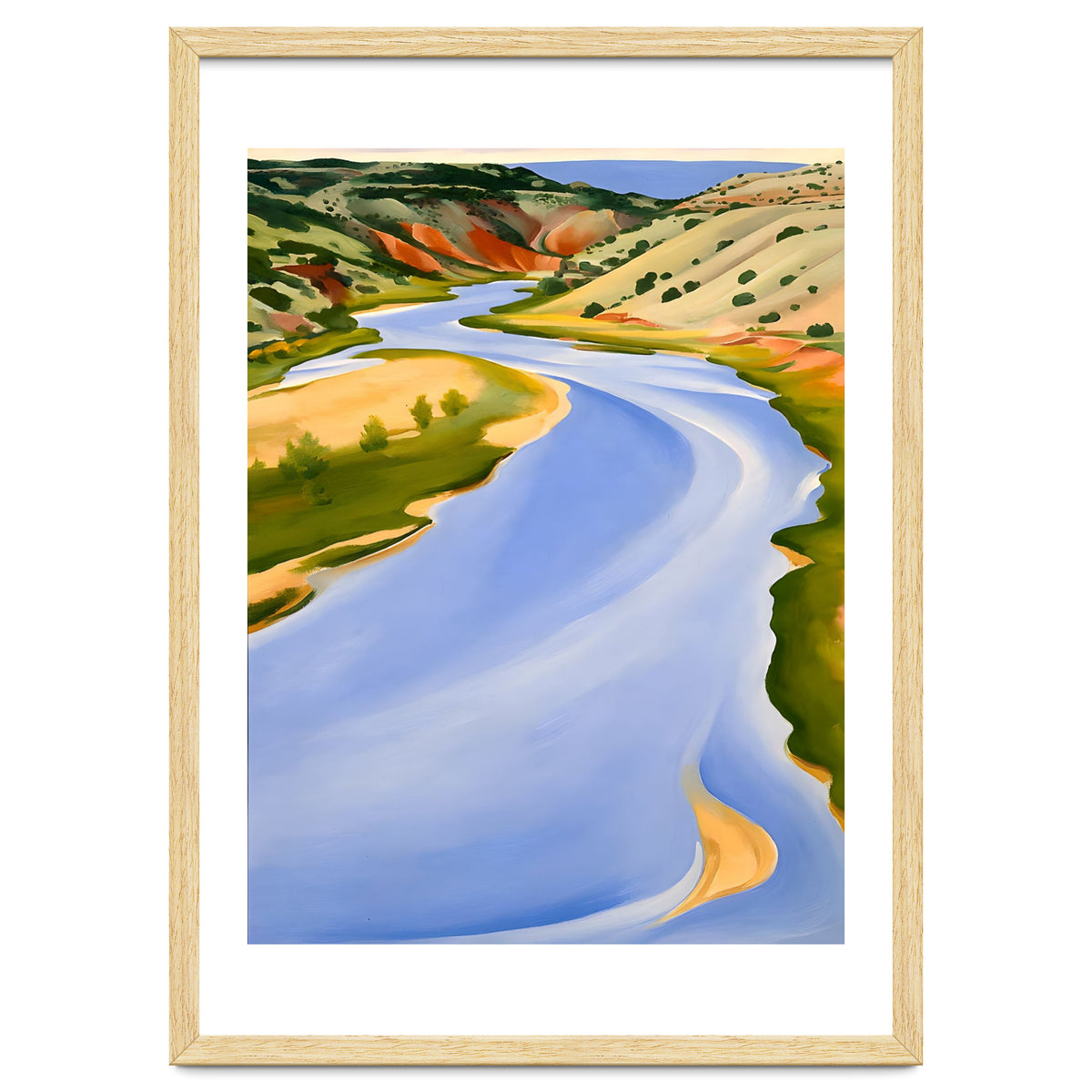 Georgia O’Keeffe – Chama River, Ghost Ranch (1937) | Serene Southwestern Landscape in Bold Modernist Forms