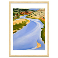 Georgia O’Keeffe – Chama River, Ghost Ranch (1937) | Serene Southwestern Landscape in Bold Modernist Forms