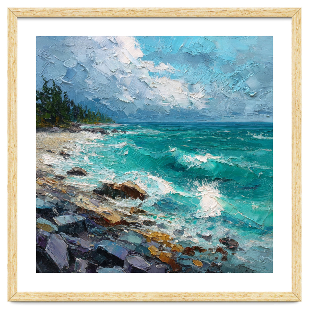 Coastal Turquoise Shoreline with Crashing Ocean Waves