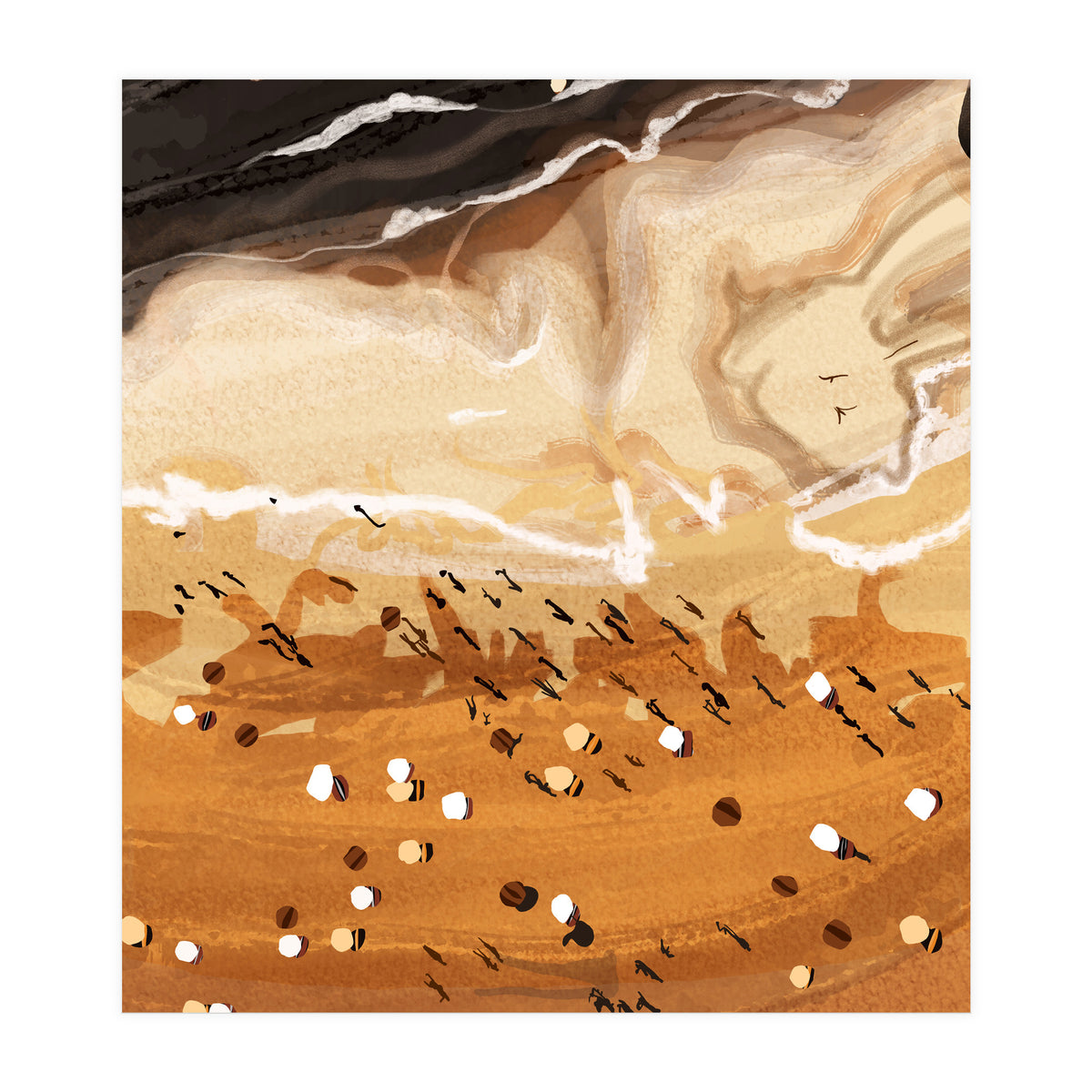 Coffee Beach, Ocean Sea Beachy Tropical Summer, Travel Painting Nature Landscape Waves People Sand (Print Only)