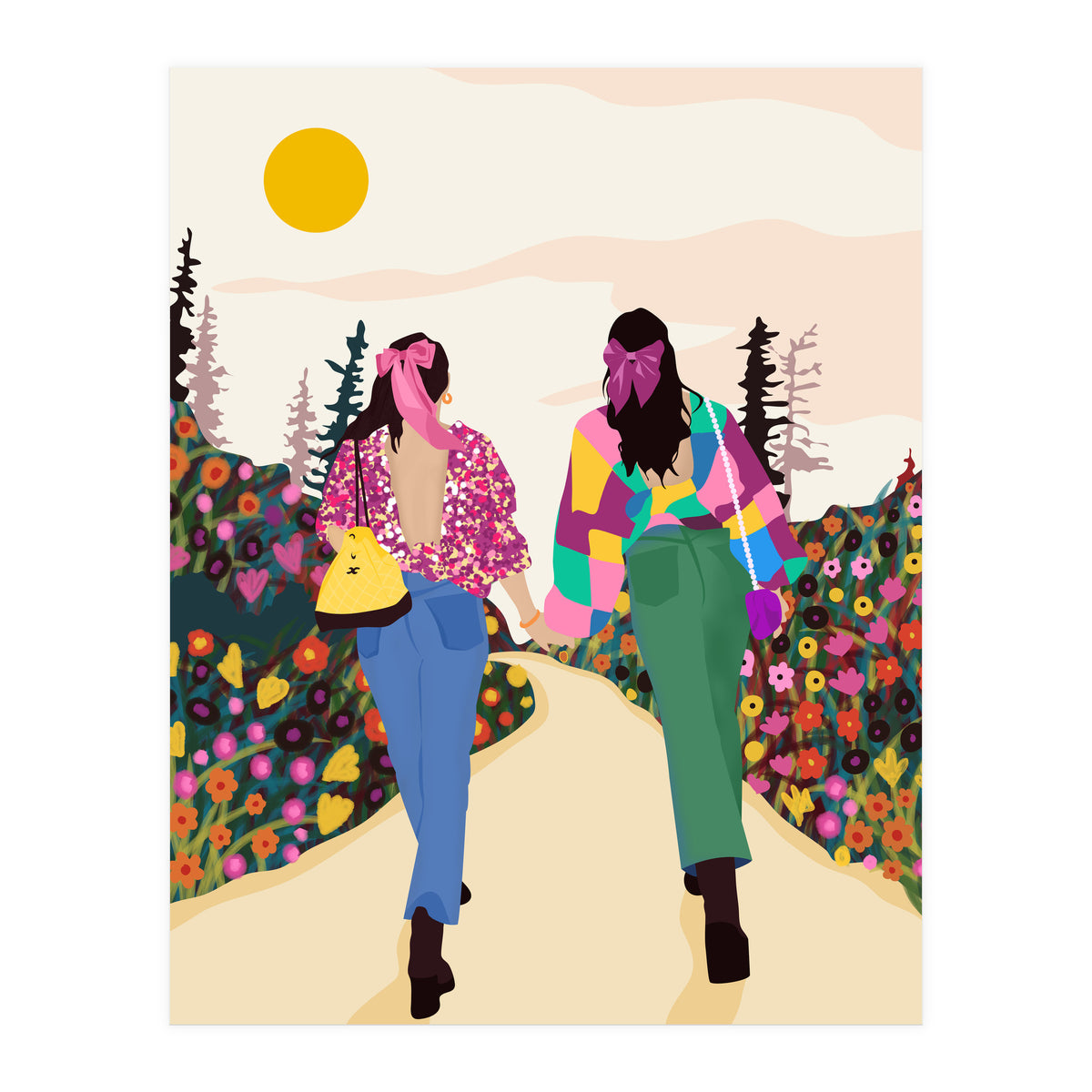 Besties, Best Friends Friendship Fashion, Girl Power Empower Bohemian Travel Companion Soulmates Gift (Print Only)