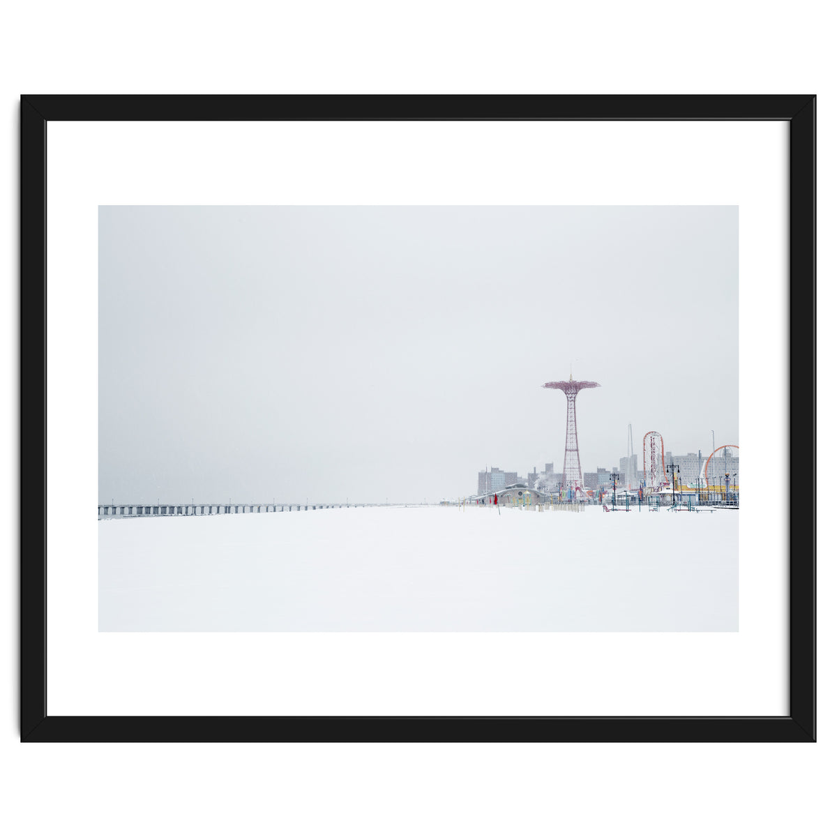 Amusement park in the winter seascape