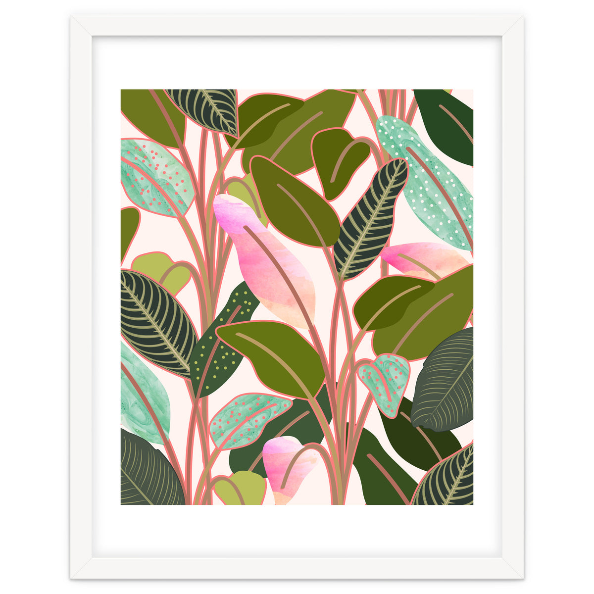 Color Paradise, Tropical Colorful Modern Bohemian Illustration, Eclectic Botanical Plant
