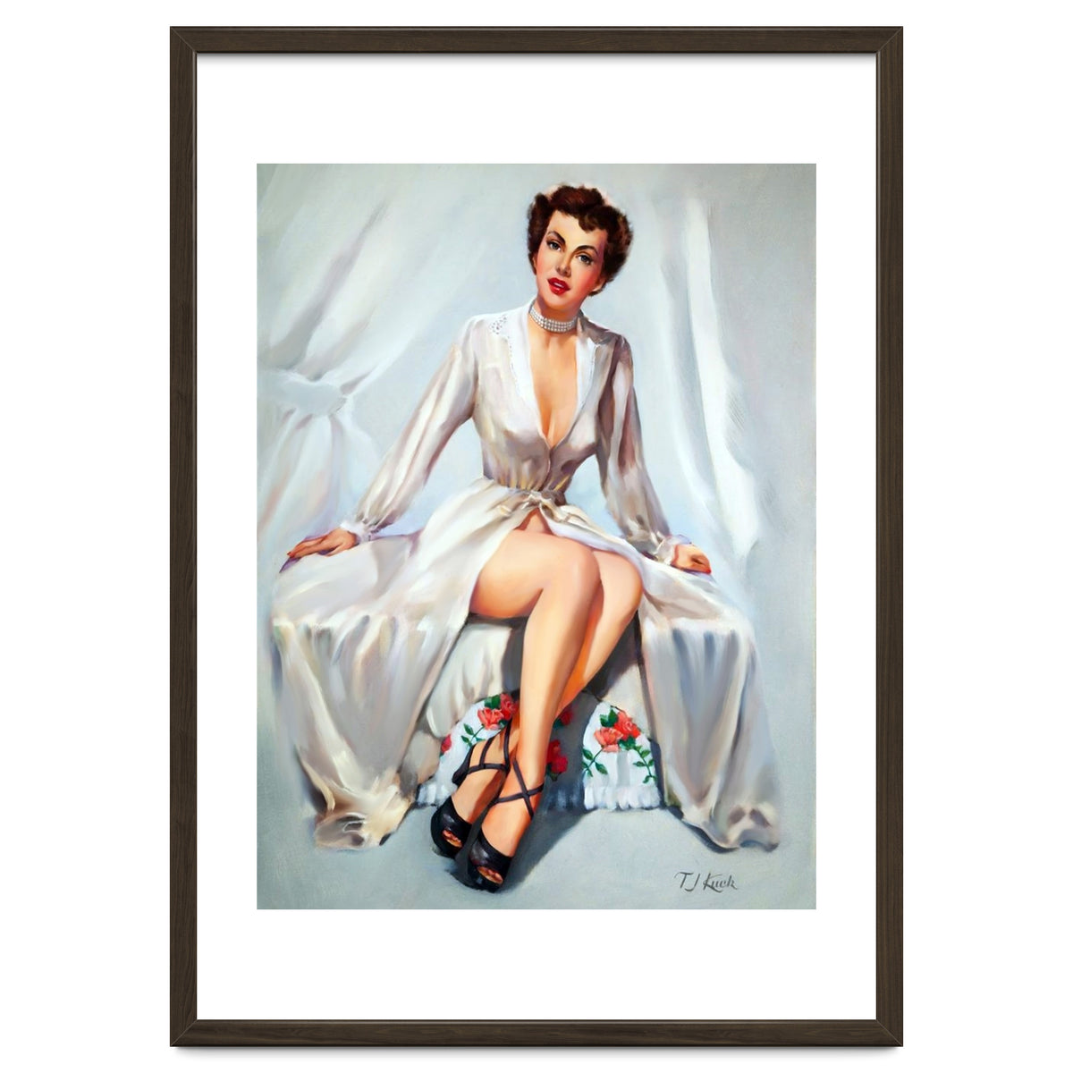 Beautiful Sexy Pinup In Posing Long White Dress