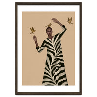 Woman With Birds And Zebra Pattern Dress