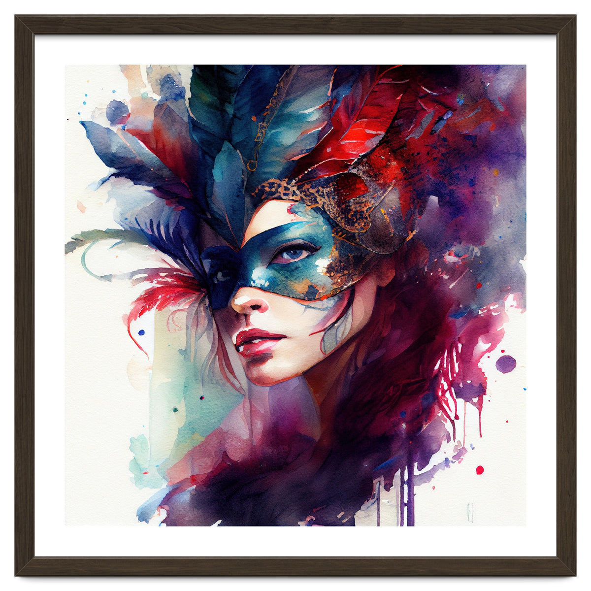 Turquoise Feathered Carnival Mask Portrait