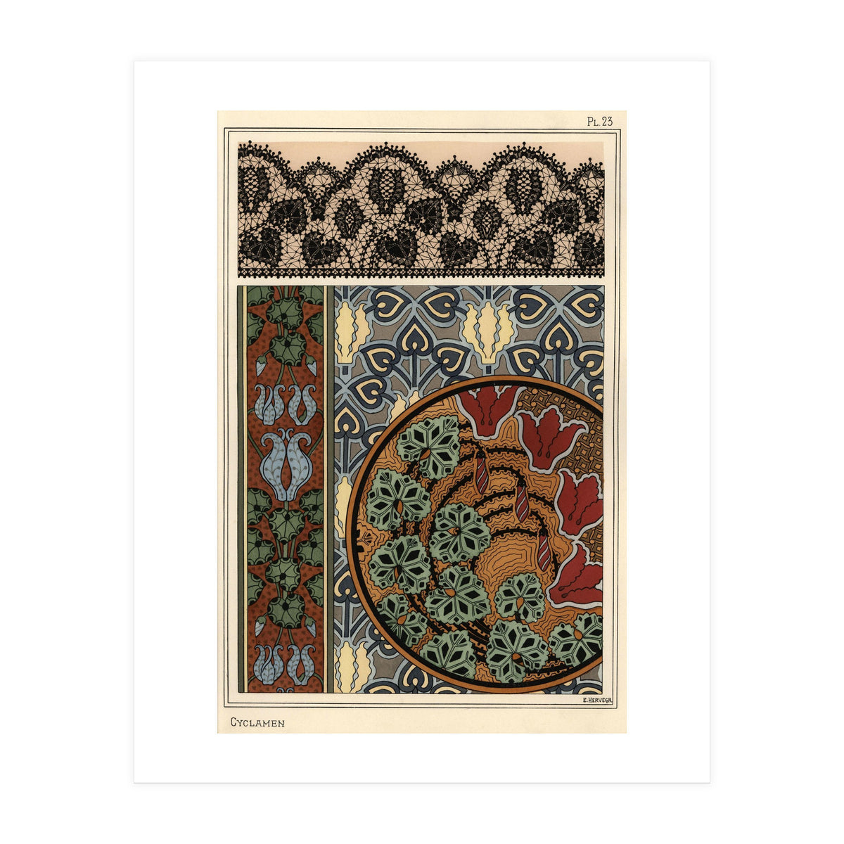 Cyclamen persicum motif in patterns for lace, wallpaper and fabric. (Print Only)