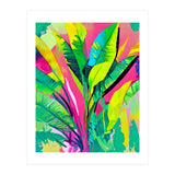 Pink Summer & Banana Leaves, Tropical Jungle Pop Of Color Nature, Forest Plants Bohemian Eclectic Watercolor Painting (Print Only) thumbnail