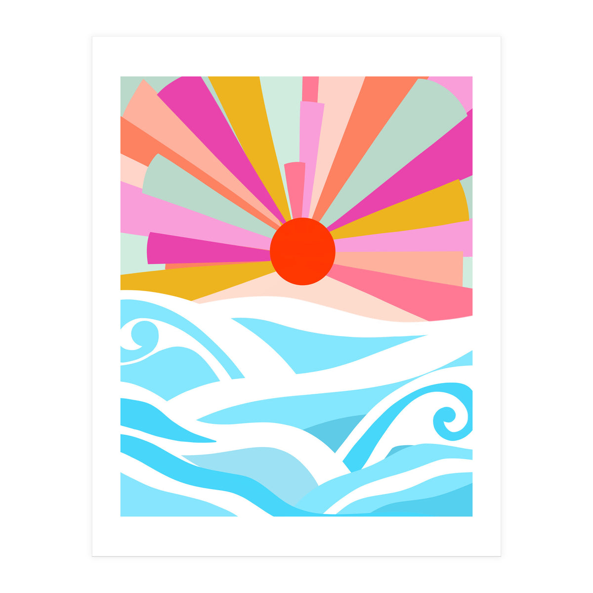 Boho Sunrise, Bohemian Abstract Landscape Nature, Colorful Illustration Ocean Sea Beach Summer, Positive Vibes Mindset (Print Only)