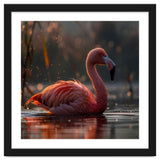 Pink Flamingo Swimming In Sunlight Water thumbnail