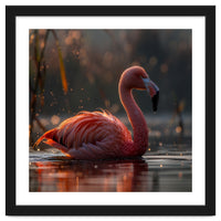 Pink Flamingo Swimming In Sunlight Water