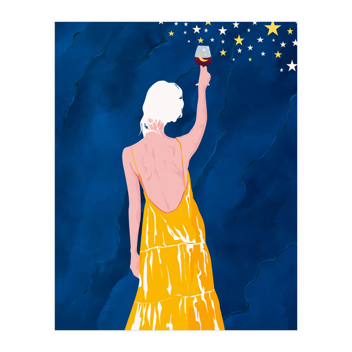 Pour Me Some Magic, Moon Stars Night Sky, Bohemian Woman Positivity Hope Miracle, Wine Holidays New Years Eclectic Gifts (Print Only)