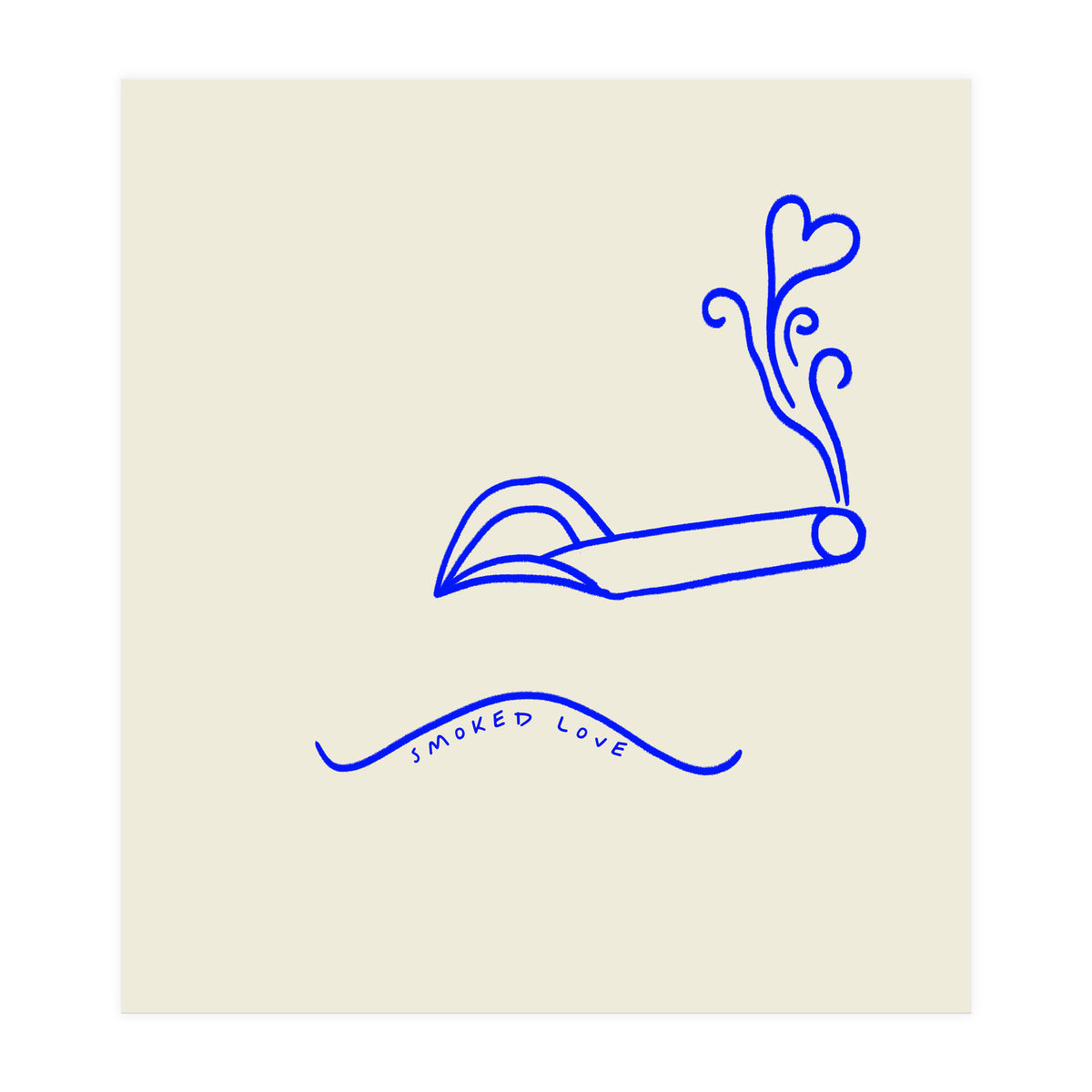 Smoked Love, Line Art Drawing Sketch, Minimalism Doodle Woman Cigarette Cigar Smoke, Eclectic Bohemian Framed (Print Only)