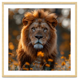 Majestic Lion Among Golden Flowers Close Up thumbnail