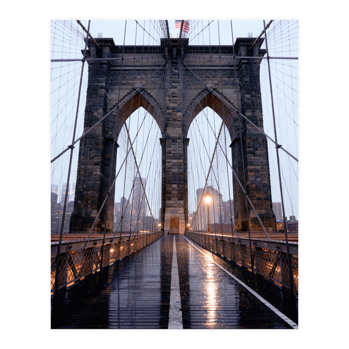 Brooklyn Bridge, USA, Moody NYC Architecture, Rainy Urban Photography (Print Only)