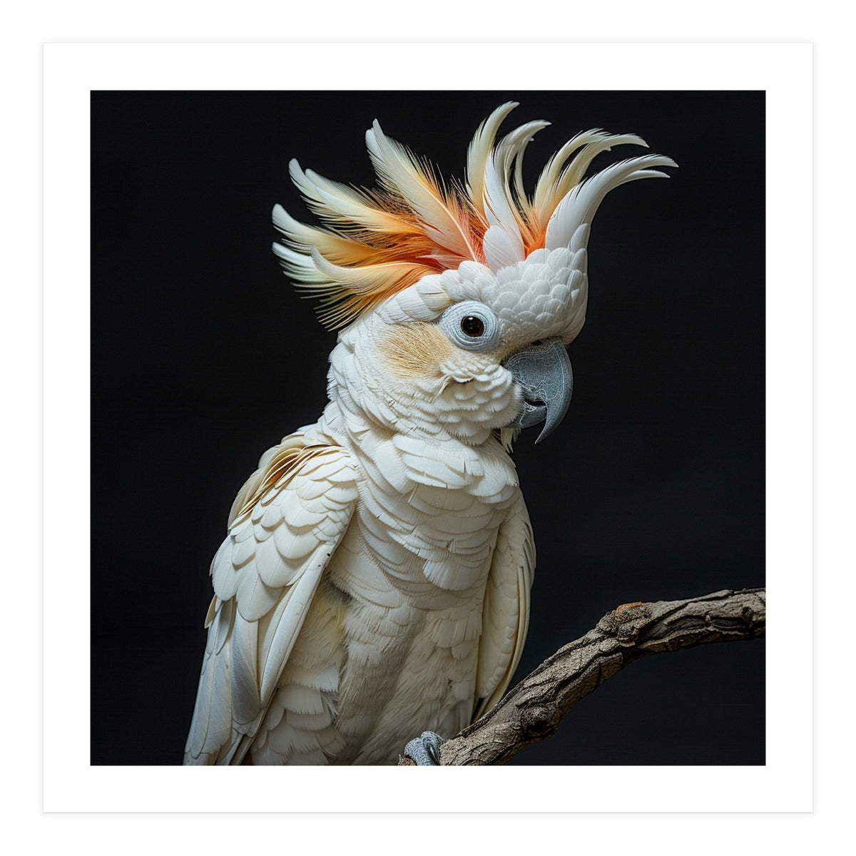 White Cockatoo Parrot Bird Perched On Branch (Print Only)