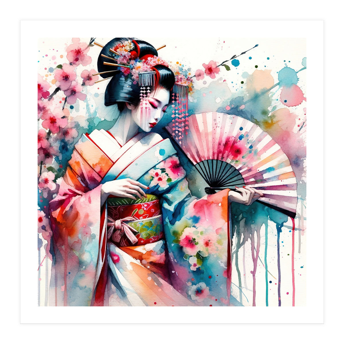 Watercolor Geisha Dancer #2 (Print Only)