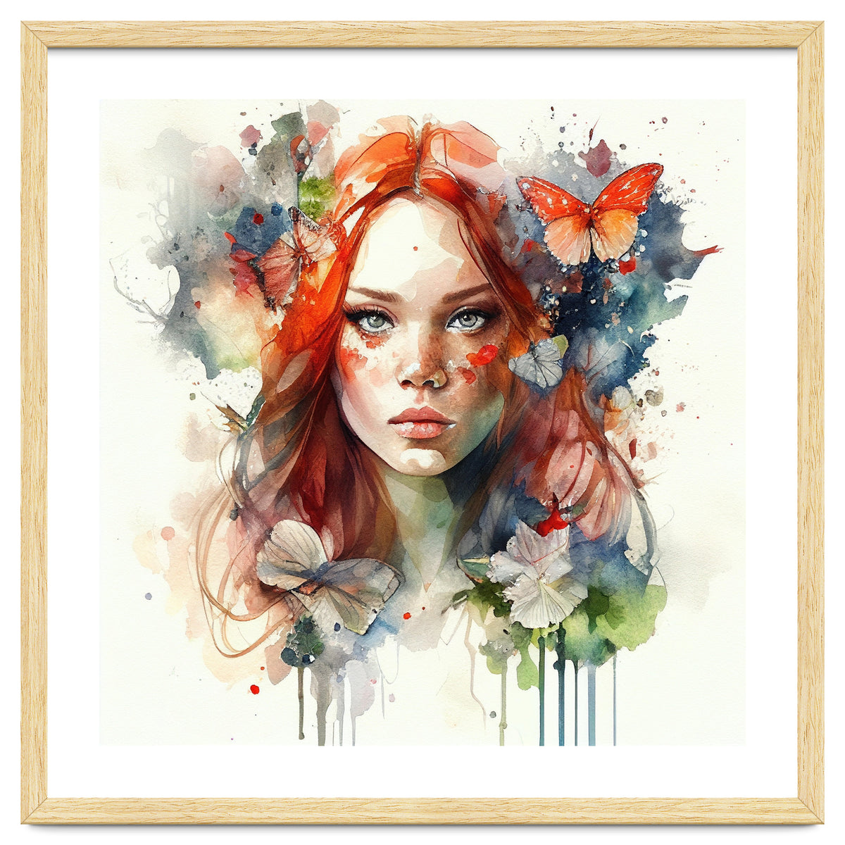 Watercolor Floral Red Hair Woman #7