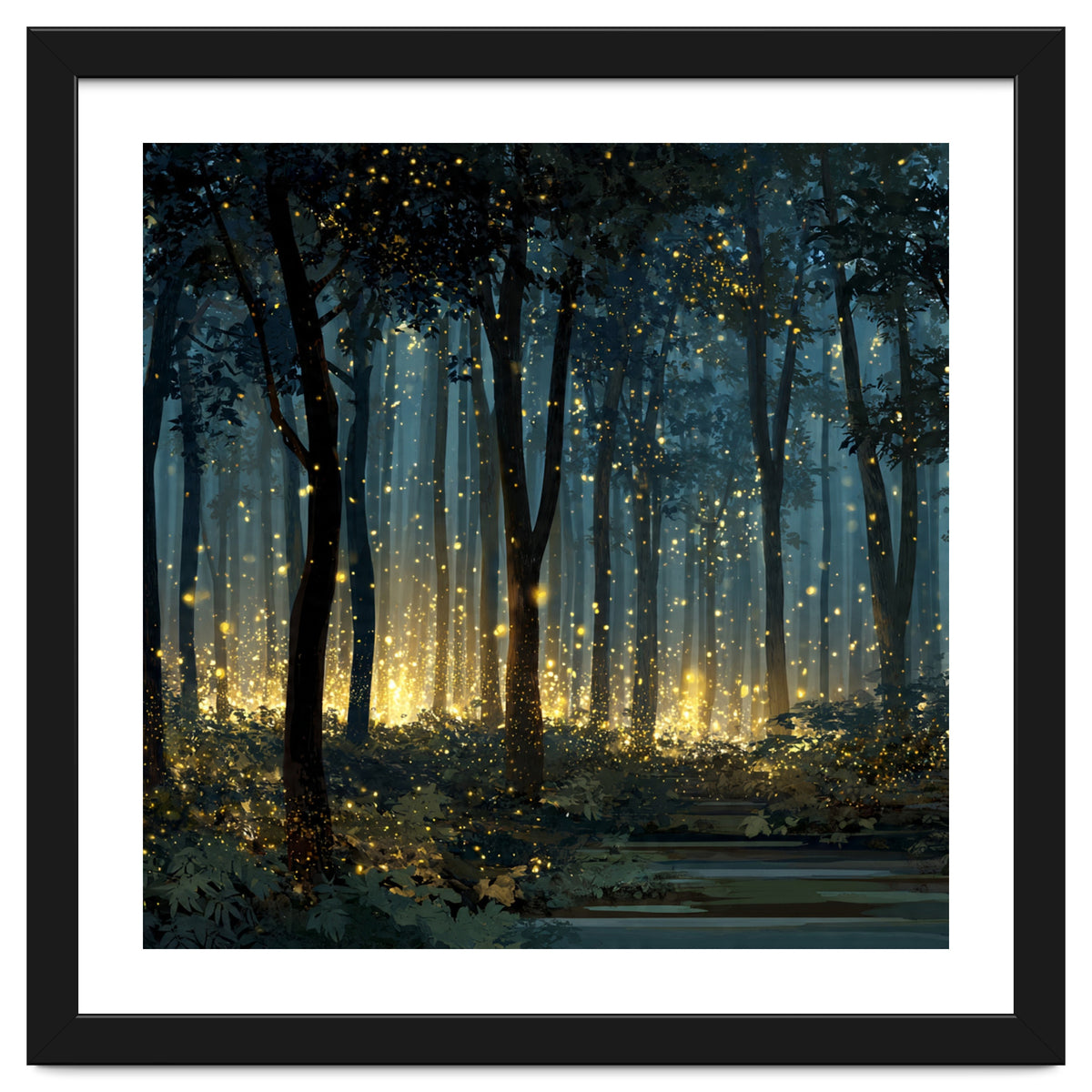 Enchanted Midnight Forest with Glowing Fireflies