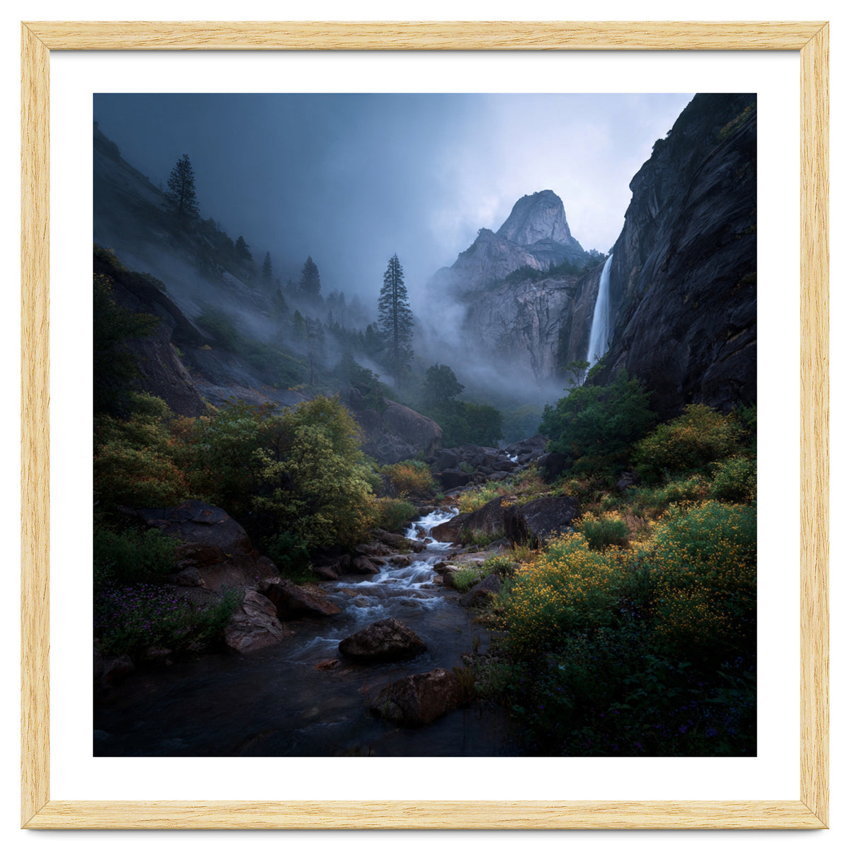 Majestic Misty Mountain Valley with Cascading Waterfall