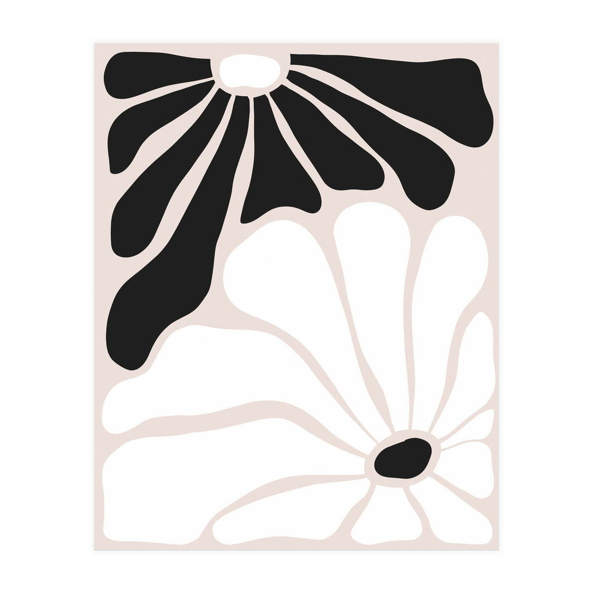 Floral Yin Yang, Scandinavian Nature Flowers Botanical Concept, Plants Blossom Positivity Neutral Minimalism (Print Only)