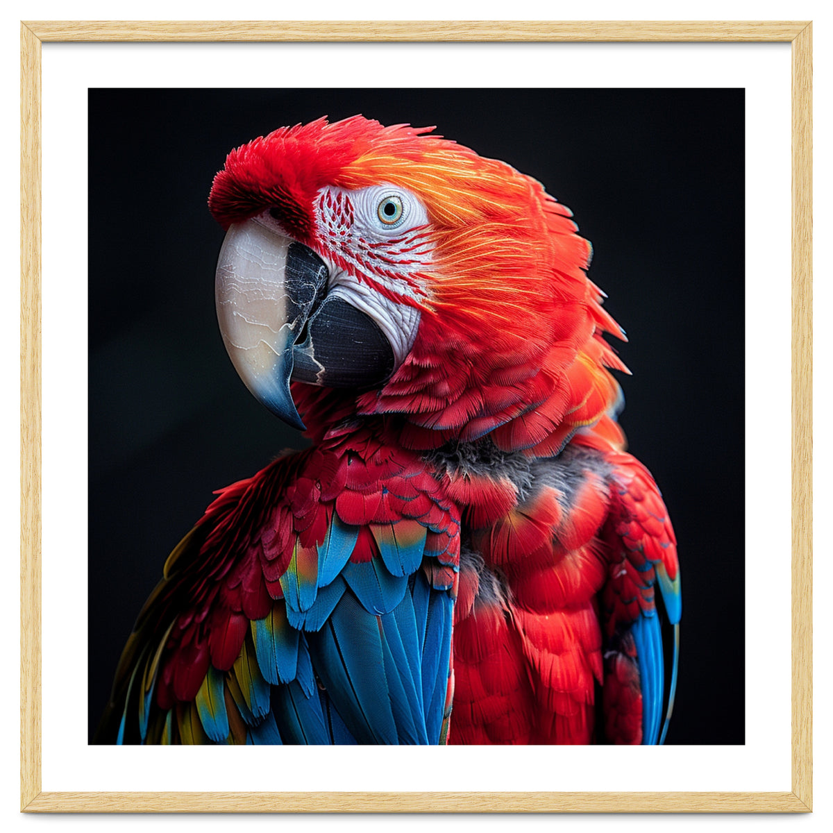Scarlet Macaw Parrot Detailed Feather Close Up Portrait